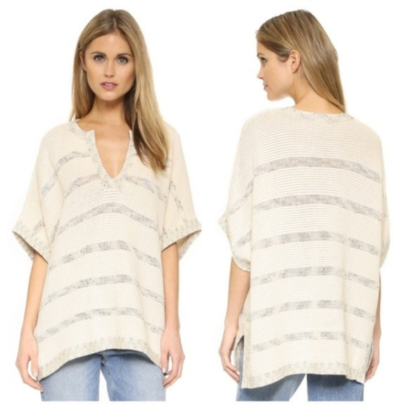 VINCE Speckle Stitch Popover Sweater Top Tunic Cream Stripe S/S sz S EUC! - Picture 3 of 8